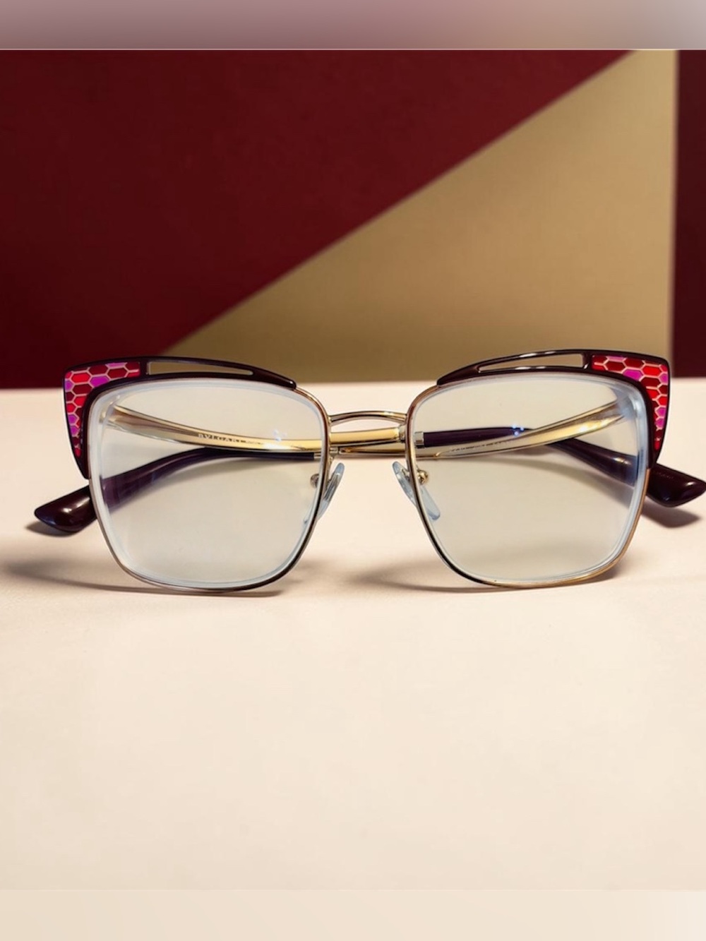 Bvlgary Gold Metal Eyeglass Temple with Brown Accent